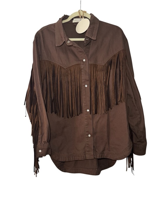 Saints & Hearts Jackets & Blazers - Saints & Hearts Cotton & Faux Suede Fringe Jacket Snap Front Festival Size L